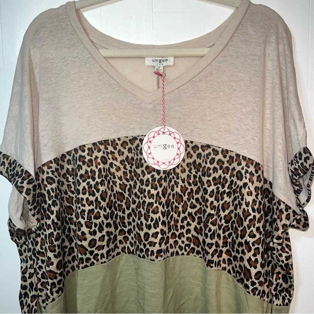 NWT Umgee Linen Blend Cheetah Print Lightweight Boho T-shirt Mini Dress S - Picture 11 of 12